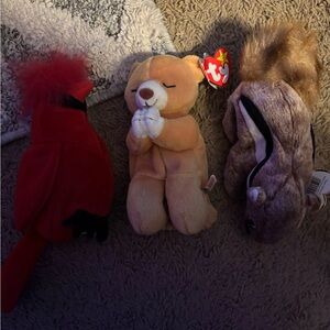 Ty Plush Toy Trio - Red, Tan, and Brown